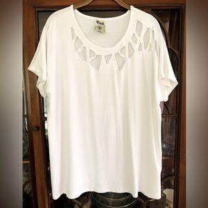 Vocal White Short Sleeve Top with Cutout Embellished Design